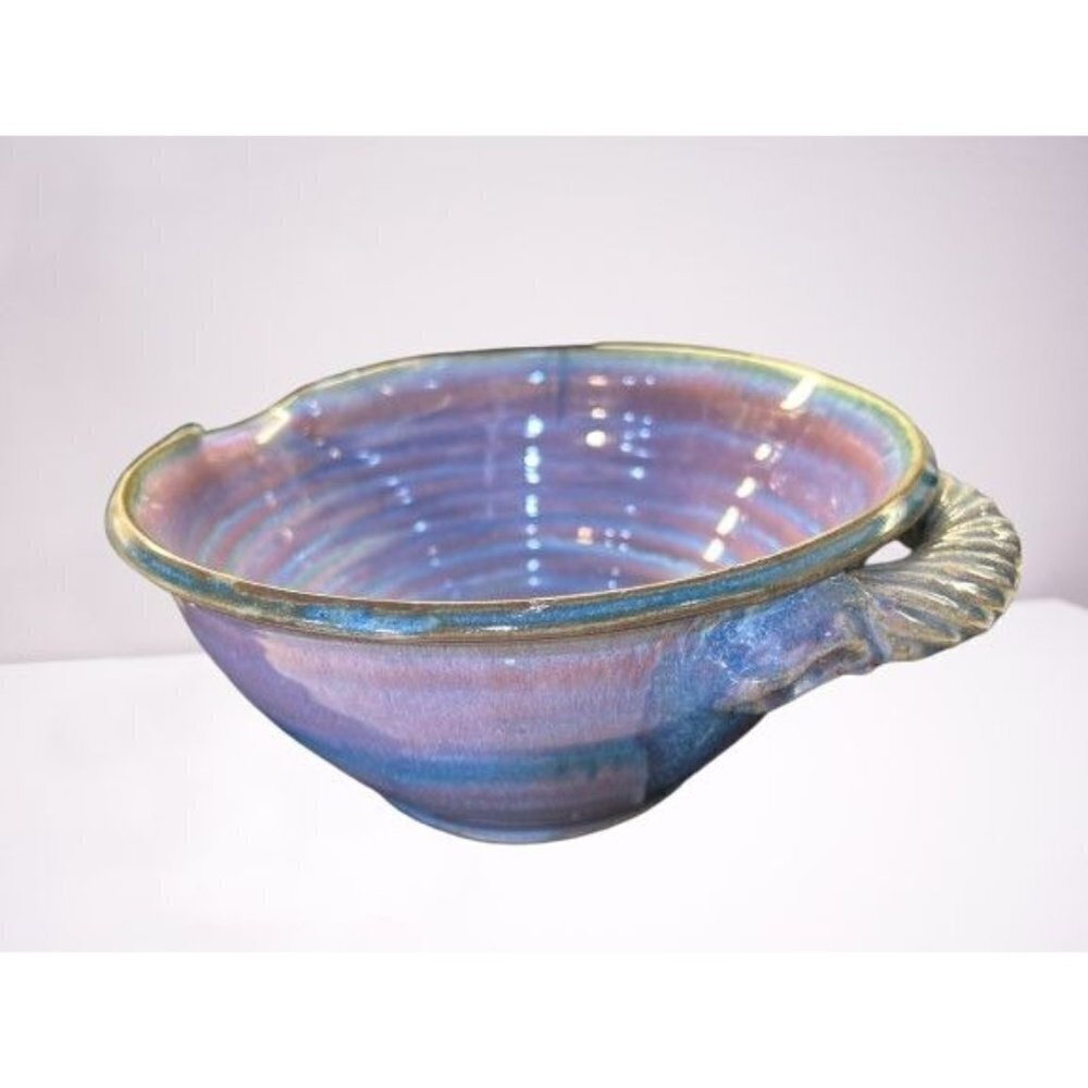 1960s Signed Art Studio Mantle Glaze Mixing Serving Bowl Iridescent 11"